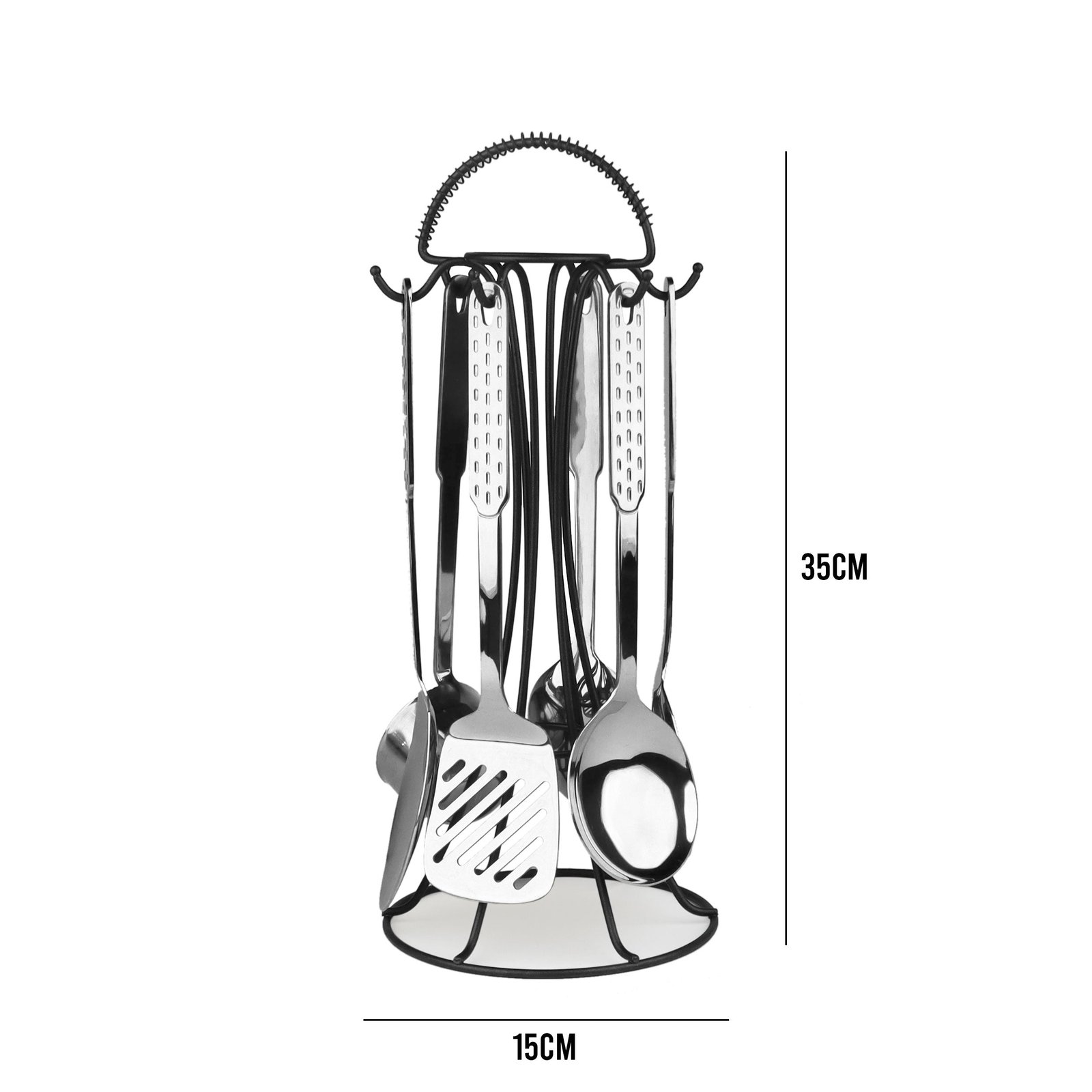 Stainless Steel 7 Pcs Serving Spoon Set With Stand - Image 6