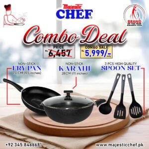 Nonstick Fyring Pan 24 cm - Wok 28 cm And Cooking Spoon Set 3 Pcs - Combo Deal #4