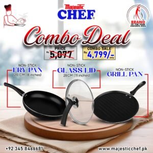 Nonstick Frying Pan 20 cm - Glass Lid 28 cm And Grill Pan - Combo Deal #5