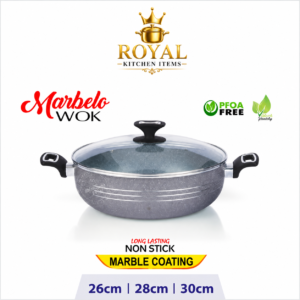 KK Non-stick Marbelo Wok (Glass Lid)