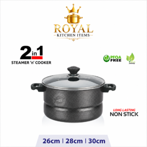 KK Non Stick 2 in 1 Steamer ‘n’ Cooker (Glass Lid) – 26cm