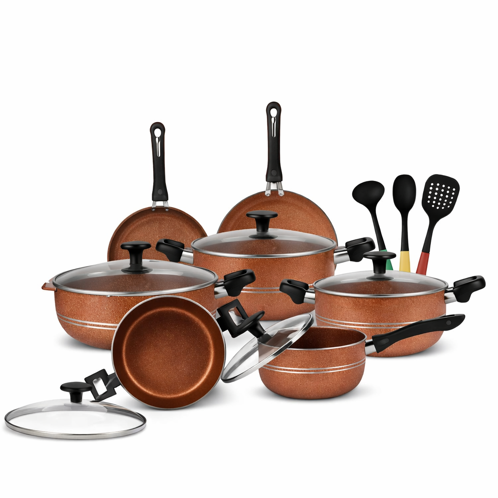 Chef Best Aluminum Non Stick Kitchen Set 15 Pcs New Arrival Cookware Set - Copper Rebirth