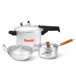 Majestic Aluminum Mini Gift Set 3 Pcs - Pressure Cooker Wok & Sauce Pan / Trio Series -Deal #14