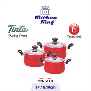 KK Nonstick Cookware Tinta Belly Pots Set – 6 Pieces