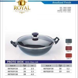 KK Non-stick Wok/Karahi Proto Wok (Glass Lid)