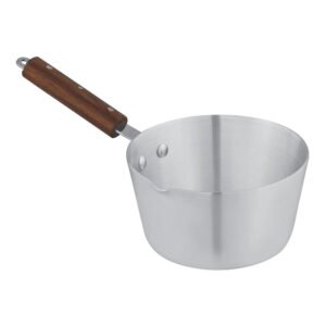 Aluminum Milk Pan With Wooden Grip Handle - Metal Finish