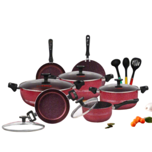 Chef Best Aluminum Non Stick Kitchen Set 15 Pcs New Arrival Cookware Set - Maroon Rebirth
